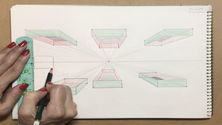 آموزش پرسپکتیو یک نقطه مکعب توخالی